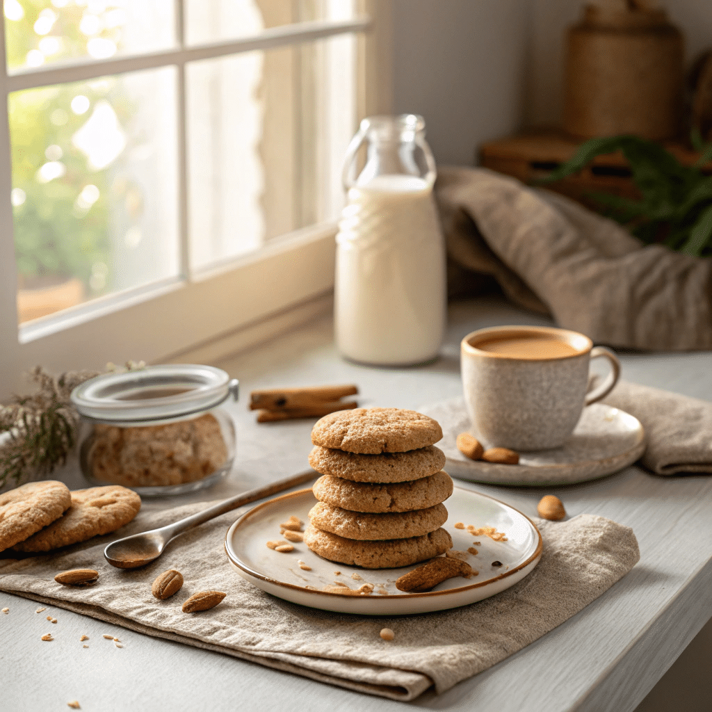 stack of almond flour cookies on a plate served w